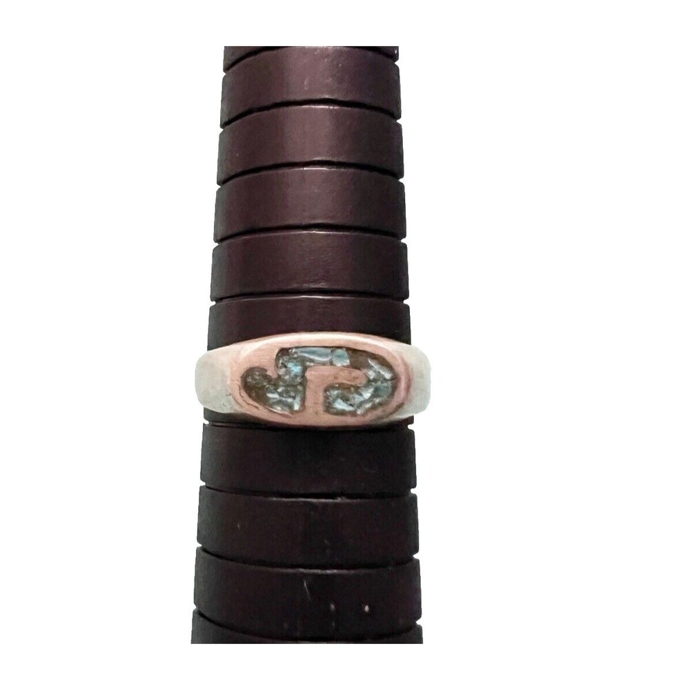 Vtg Women's Sterling Silver Turquoise Inlay Ring Mexico Size 7.5 Circa 1990's